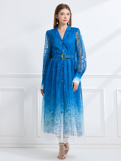 Women's V-Neck Button Lace Maxi Dress - LAI MENG FIVE CATS