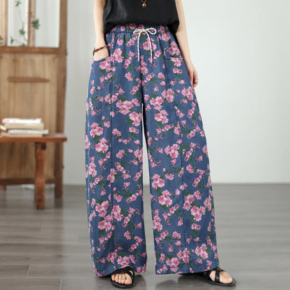 Women's Wide Leg Jeans Lightweight Wasited Elastic Print Y2K Pants - LAI MENG FIVE CATS