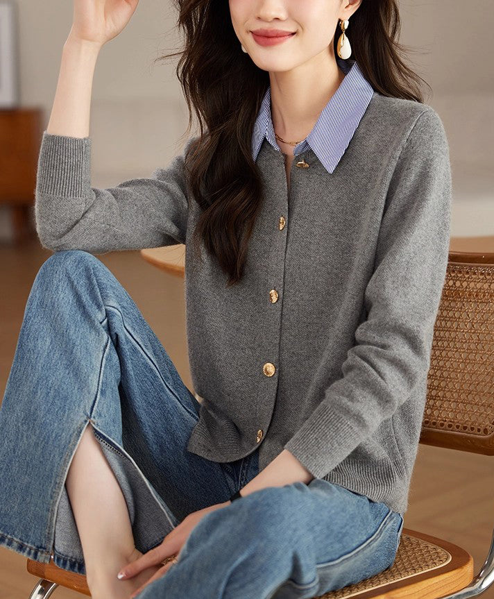 Women's Long Sleeve Sweater Knit Cardigan Tops - LAI MENG FIVE CATS