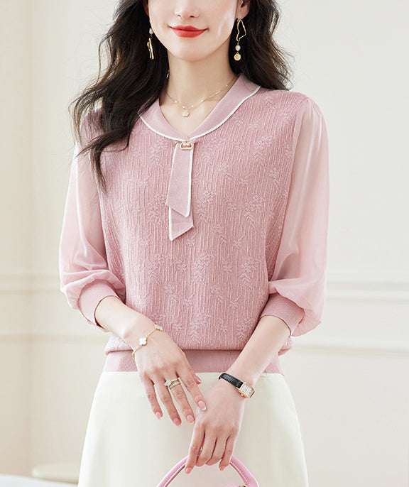 Tie-Neck Lightweight Knit Polo Top
