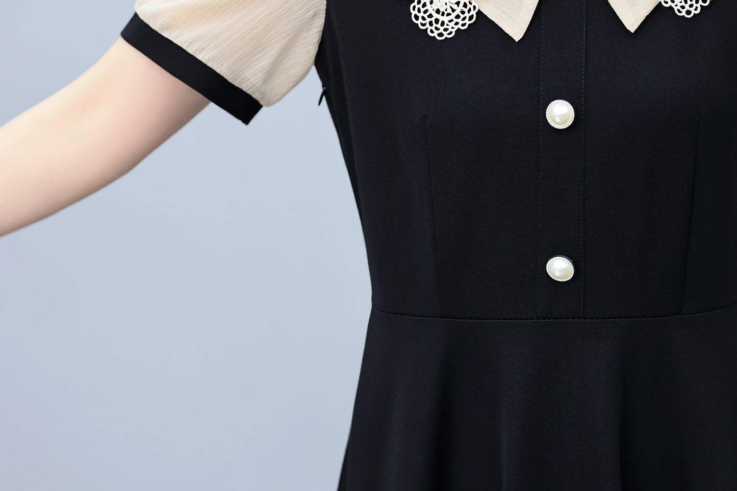 26-Women's Peter Pan Collar Short Sleeve Midi Dress - LAI MENG FIVE CATS