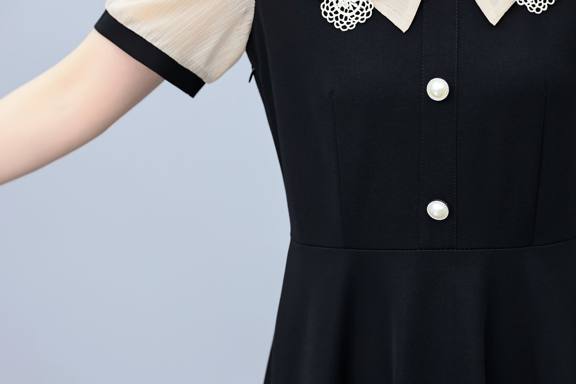26-Women's Peter Pan Collar Short Sleeve Midi Dress - LAI MENG FIVE CATS