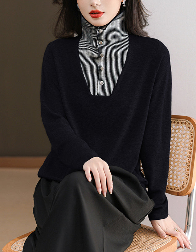 Women's Long Sleeve Sweater Striped Knit Pullover Tops - LAI MENG FIVE CATS