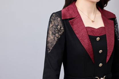 Women's Long Sleeve Pocket Work Office Suit Dress