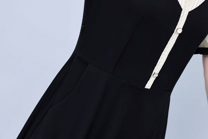 Women's Lapel V-Neck Pocket Short Sleeve Midi Dress - LAI MENG FIVE CATS
