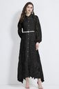 Women's  Lace Floral Hollow Button Elegant Maxi Dress