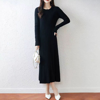 Women's Round Neck Sweater Ribbed Knit Maxi Dress