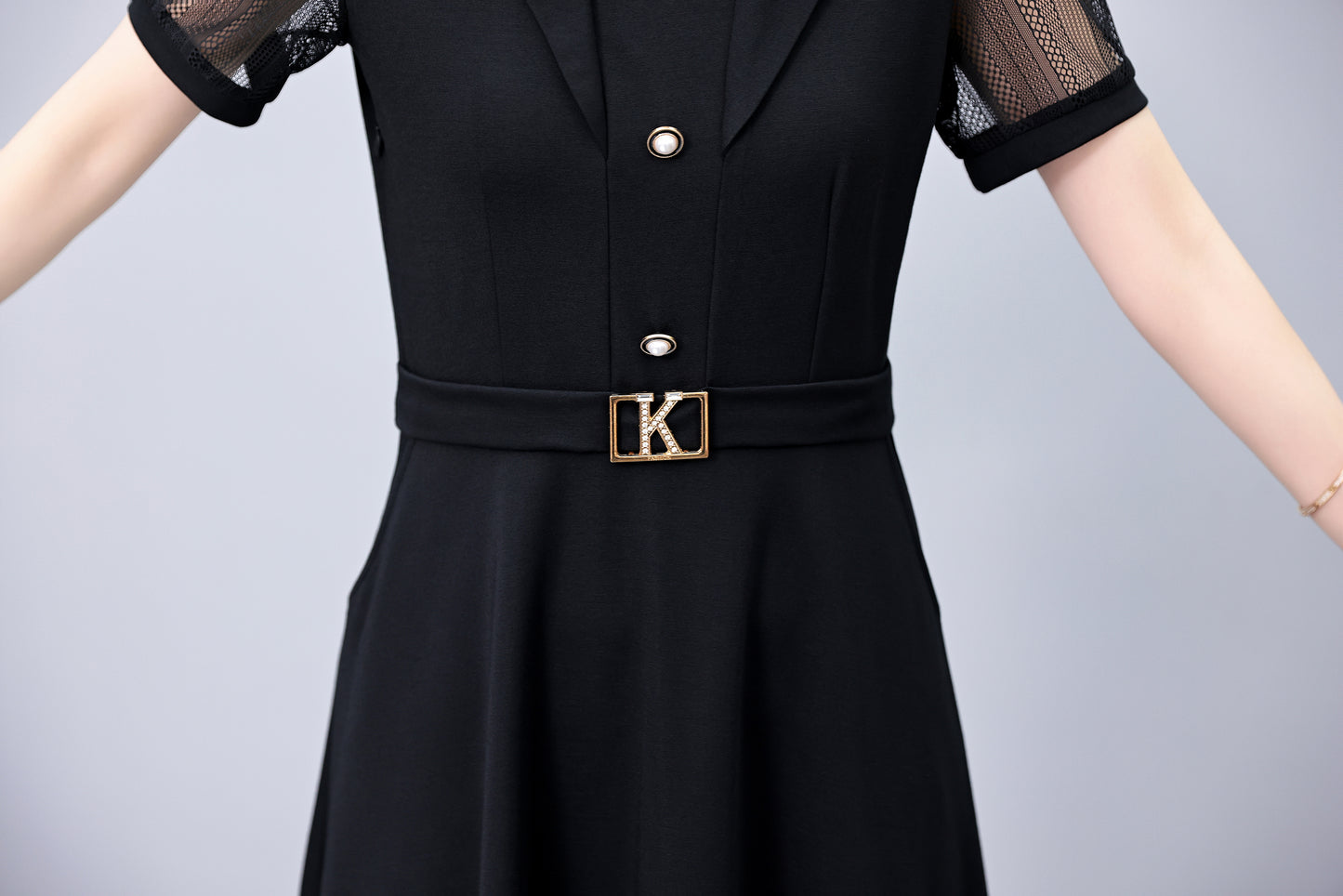 Women's Short Sleeve Pocket Work Office Suit Dress - LAI MENG FIVE CATS