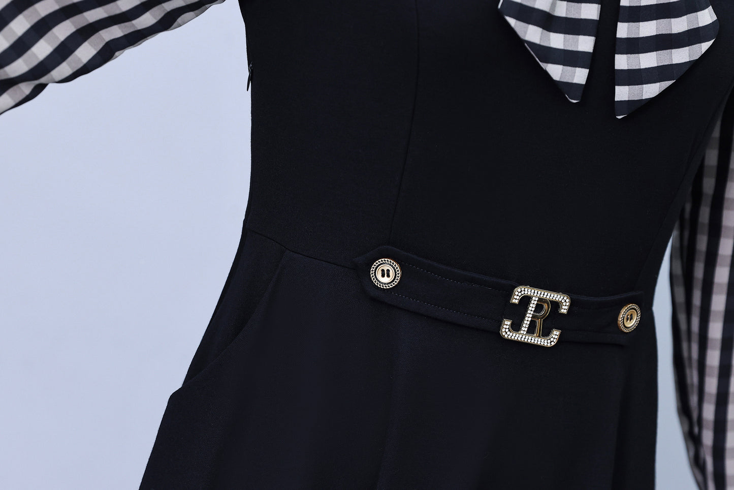 Women's Elegant Tie Neck Long Sleeve Black Dress