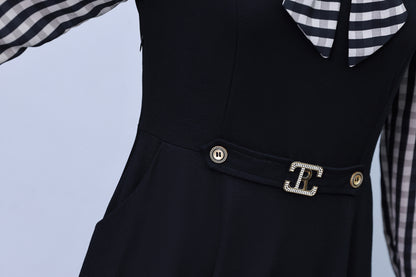 Women's Elegant Tie Neck Long Sleeve Black Dress