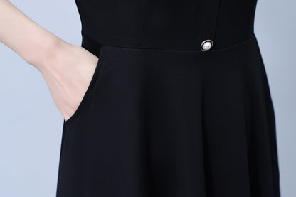 Women's Lapel V-Neck Pocket Short Sleeve Midi Dress - LAI MENG FIVE CATS
