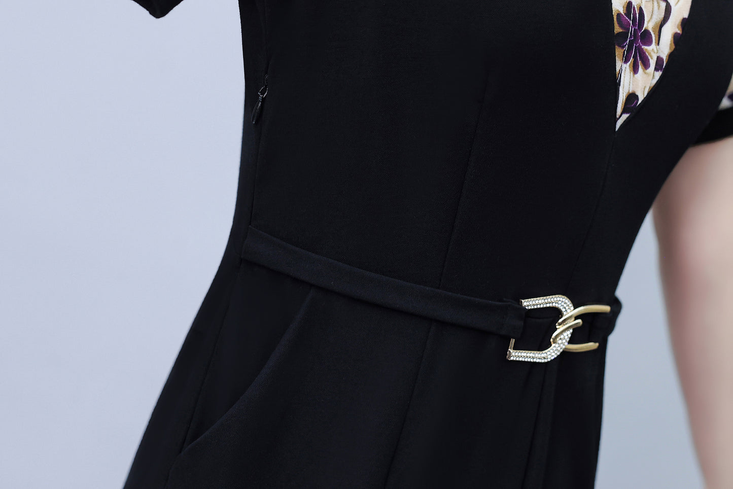 Women's Lapel V-Neck Pocket Short Sleeve Midi Dress - LAI MENG FIVE CATS