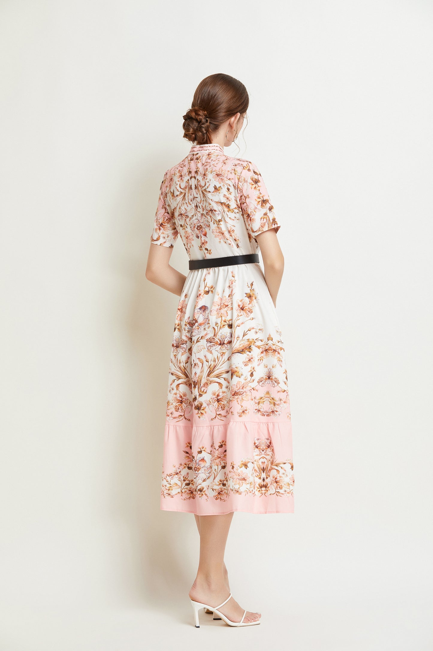 SSY-Women's Short Sleeve Floral Print Button Midi Dress