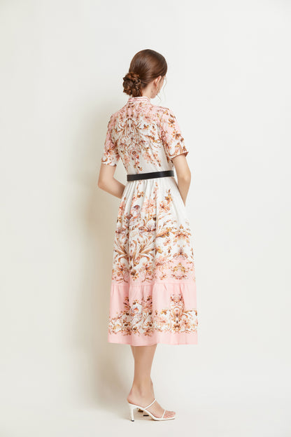 SSY-Women's Short Sleeve Floral Print Button Midi Dress