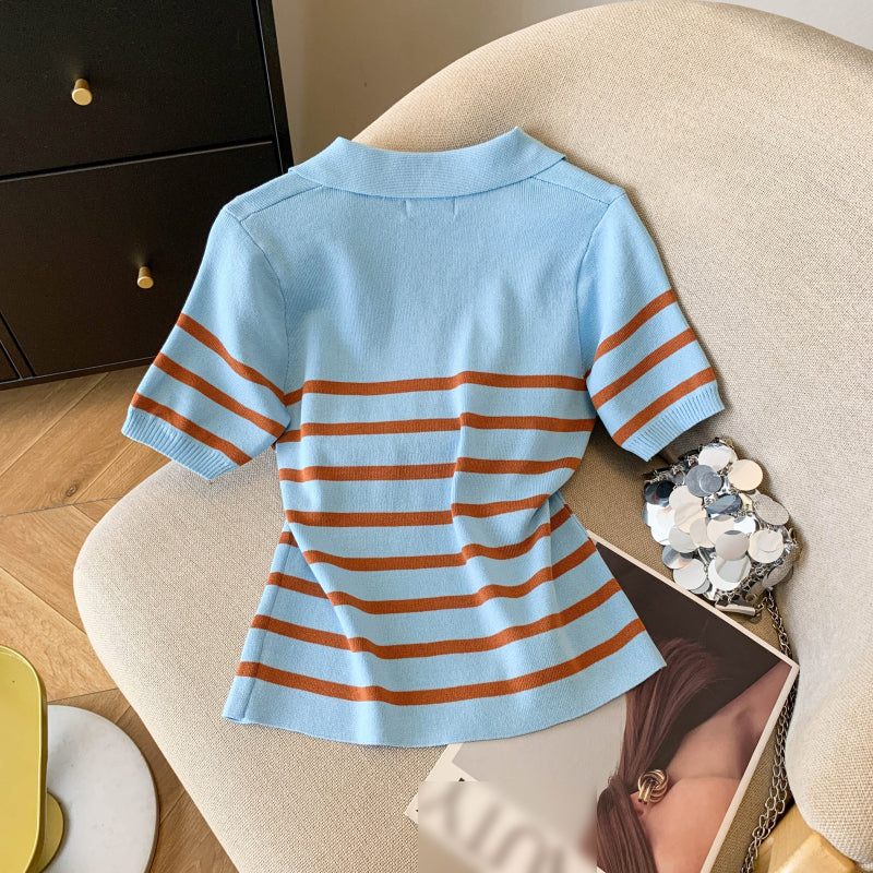 Stripe Polo Knit Top – Lightweight Everyday Statement