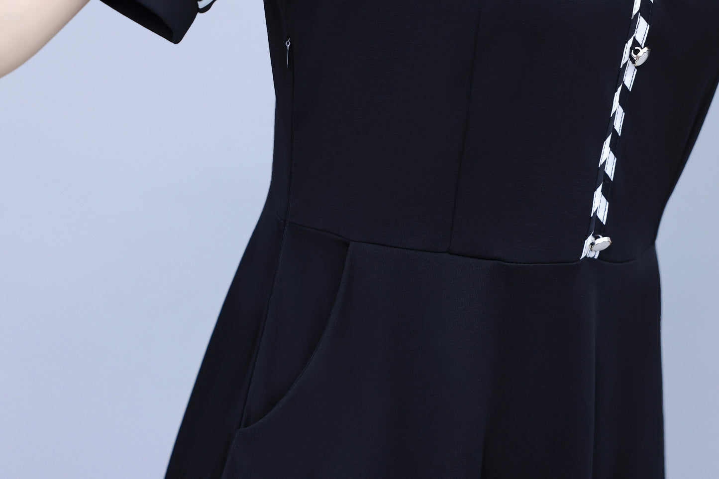 Women's Lapel V-Neck Pocket Short Sleeve Midi Dress - LAI MENG FIVE CATS