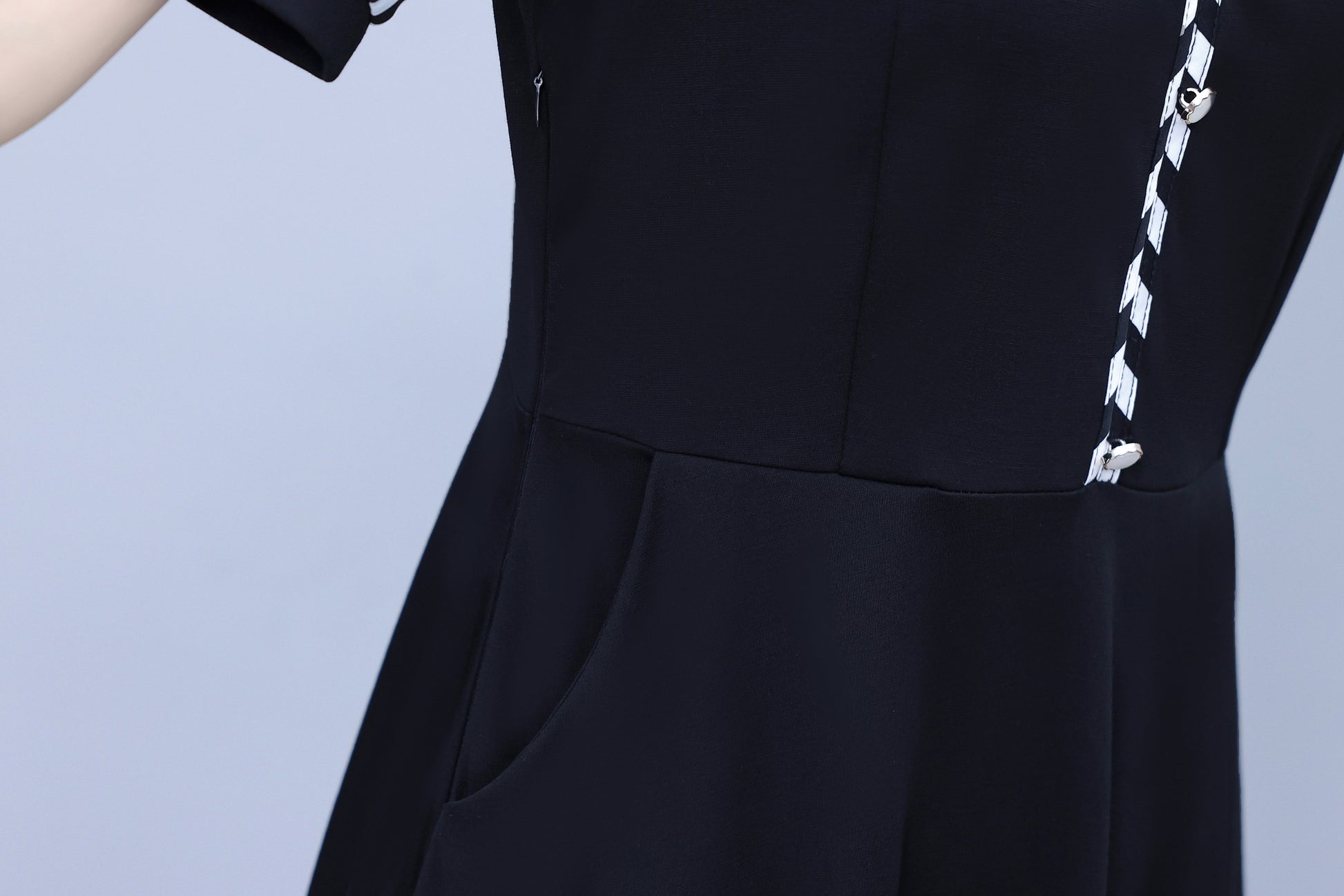 Women's Lapel V-Neck Pocket Short Sleeve Midi Dress - LAI MENG FIVE CATS