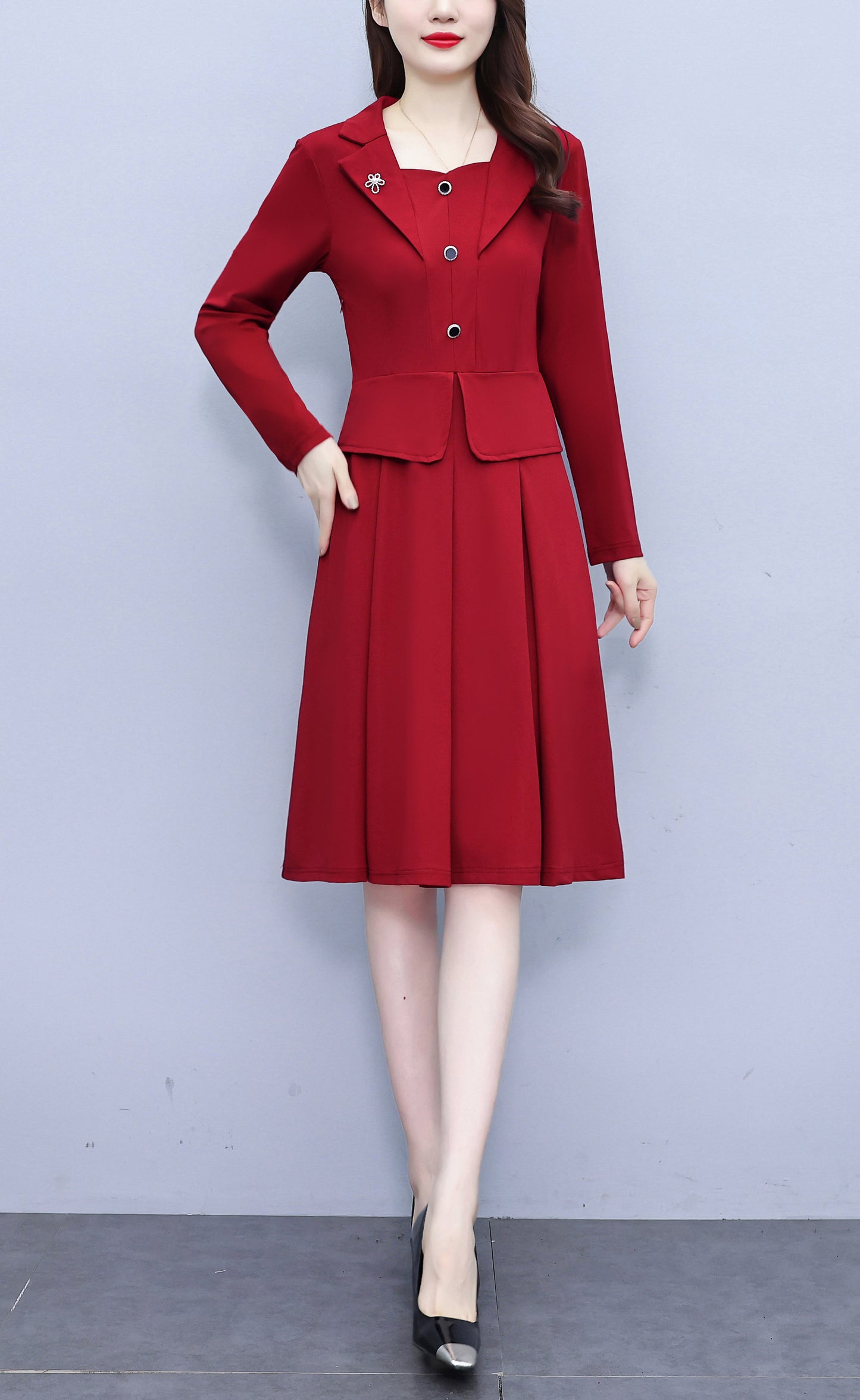 Women's Long Sleeve A-Line Work Office Suit Dress