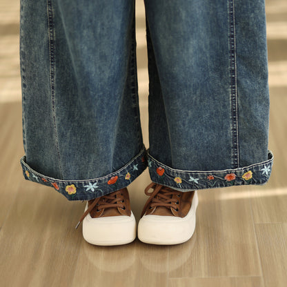 26-Women's Denim Wide Leg Baggy Elastic Waist  Jeans