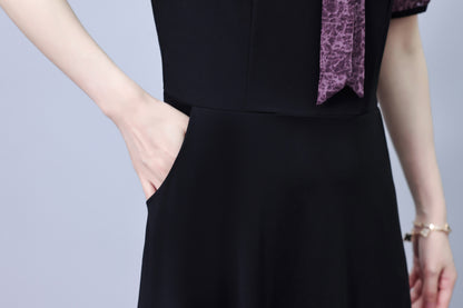 Women's Tie V-Neck Short Sleeve Pocket Midi Dress