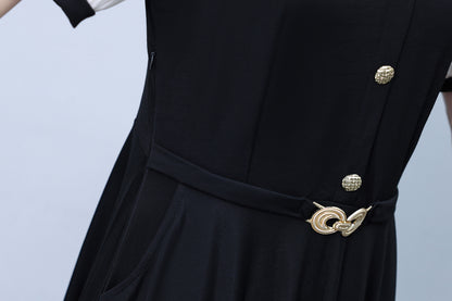 Women's Lapel V-Neck Pocket Short Sleeve Midi Dress - LAI MENG FIVE CATS