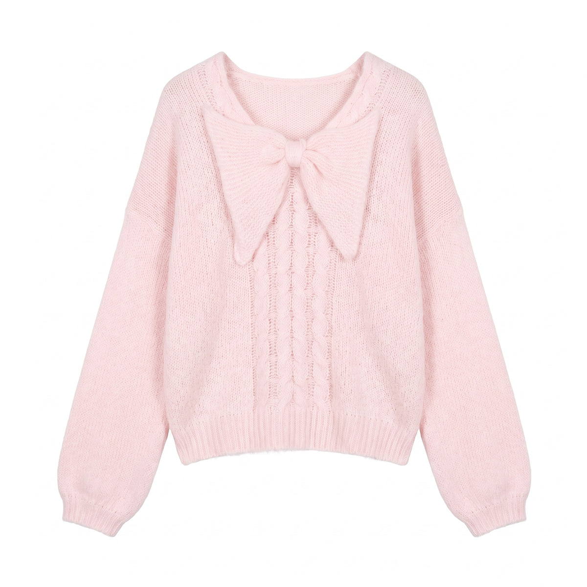 28731 Bow Detail Cable Knit Sweater – Pink & Apricot