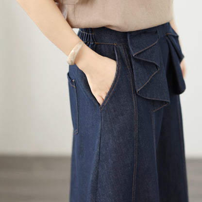 Bow Waist Denim Midi Skirt – Dark Wash Quiet Luxury Skirt
