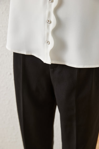 Women's V Neck Lantern Sleeve Blouse Button Tops