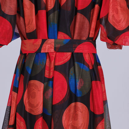 Women's Floral Print Puff Sleeve Fishtail Loose Maxi Dress