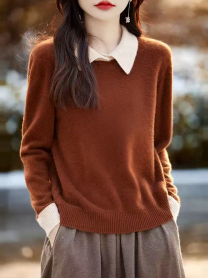 Contrast Collar Polo Neck Knit Sweater – Soft Fall&Winter Pullover - LAI MENG FIVE CATS