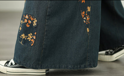 Women's Denim Wide Leg Baggy Jeans Drawstring Pants