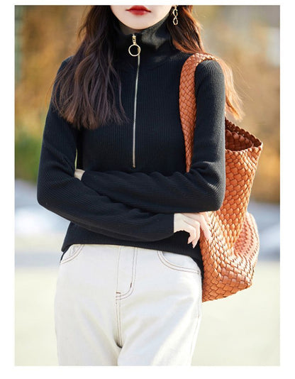 Women's Quarter Zip Pullover Sweaters Collared Knit Top
