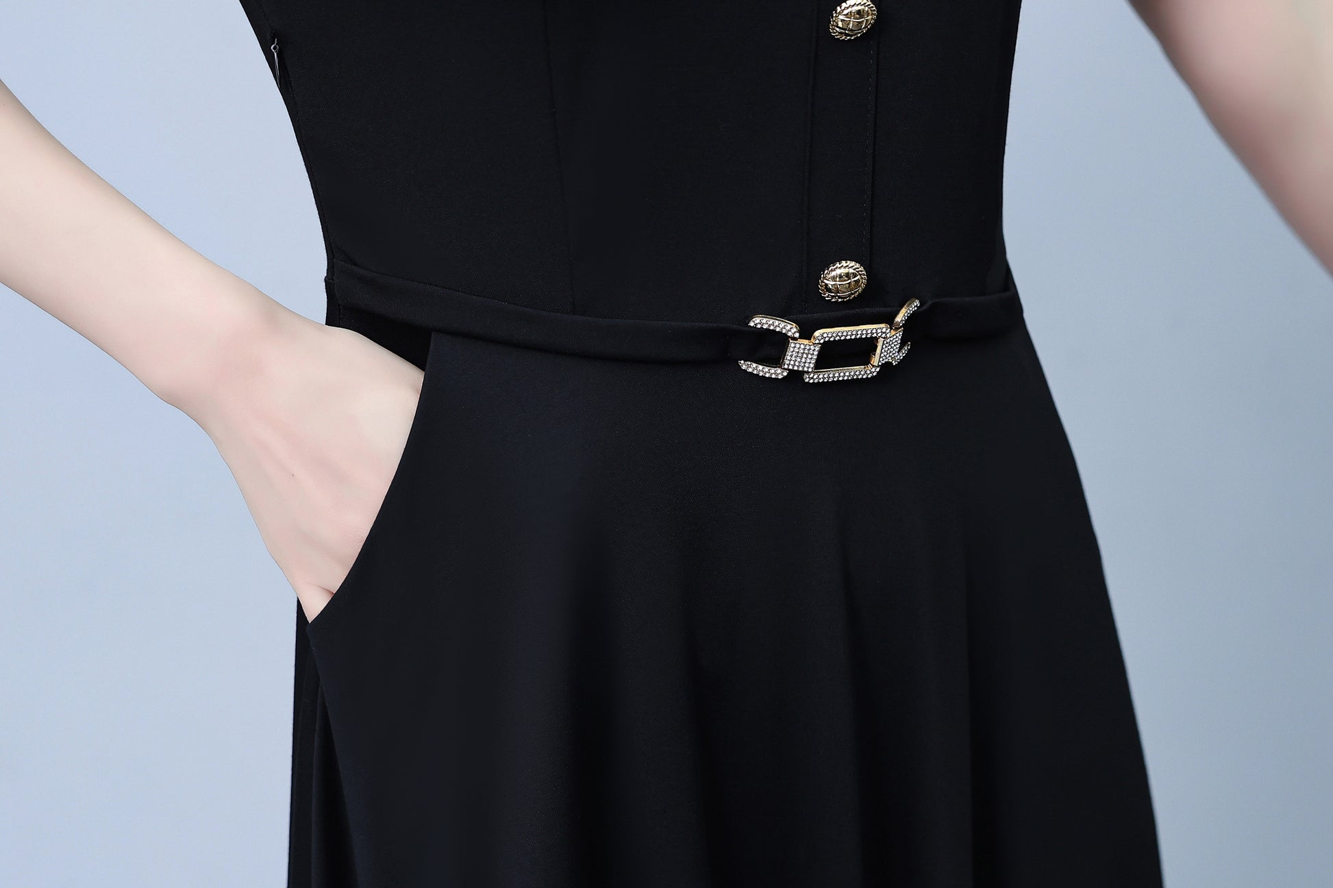 Women's Lapel V-Neck Pocket Short Sleeve Midi Dress - LAI MENG FIVE CATS