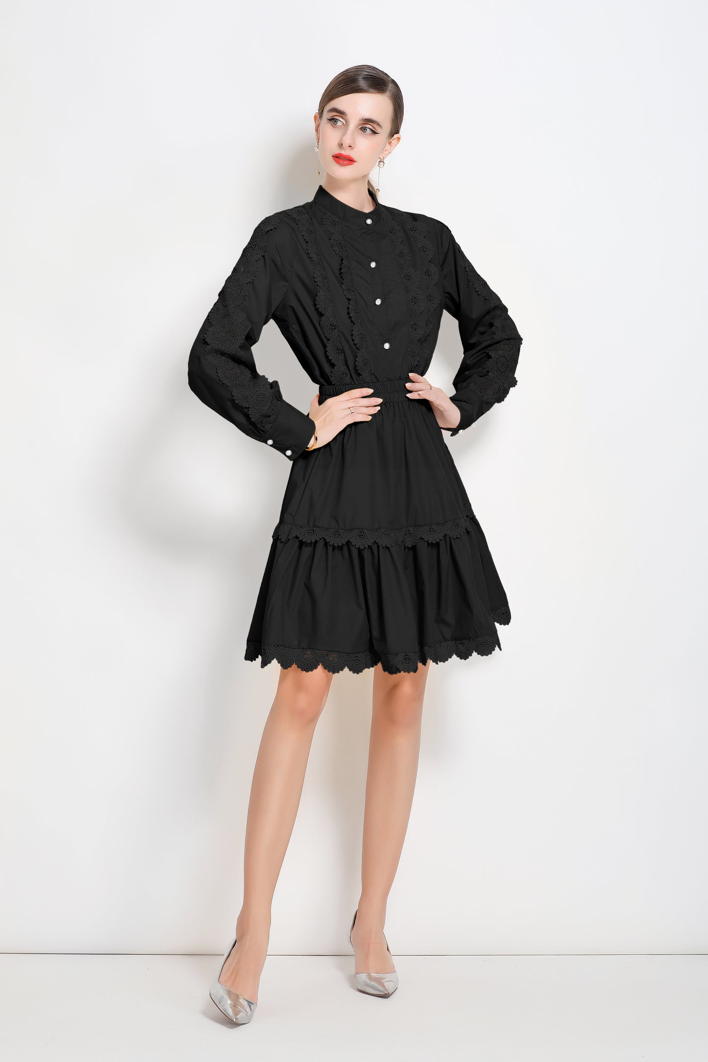 Women's 2 Piece Skirt Set Lace Elastic Waist Mini Dress