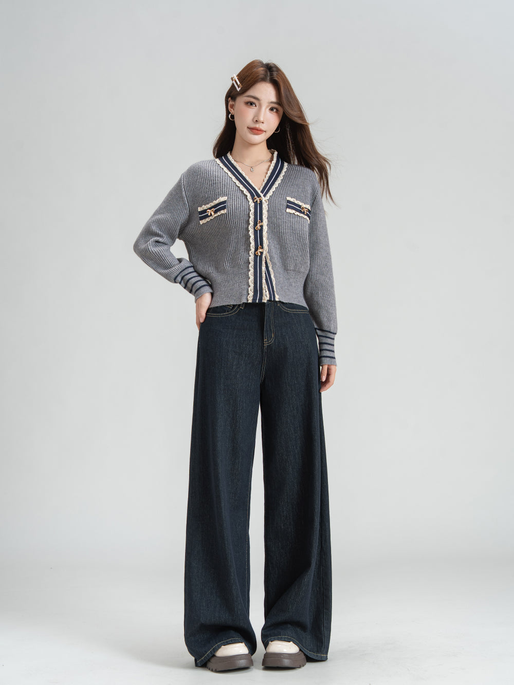 Women's Cardigan Sweater V-Neck Knit Preppy Knitwear