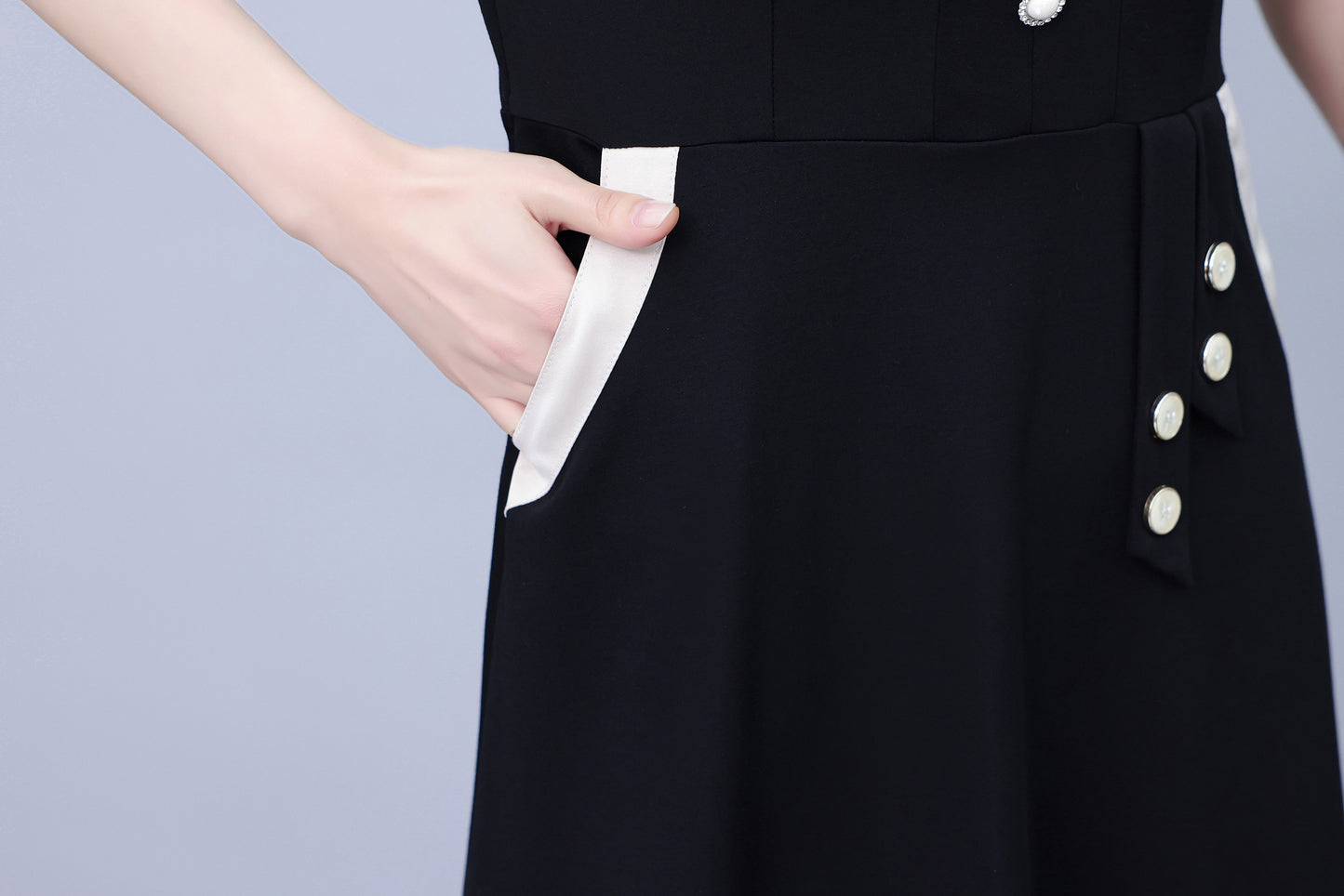 Women's Short Sleeve Pocket Work Office Suit Dress - LAI MENG FIVE CATS