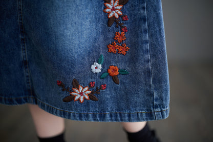 Women's Denim Drawstring Waist Pockets Jean Skirt