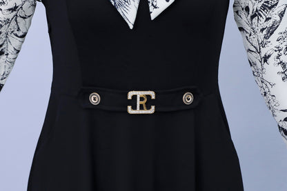 Women's Elegant Tie Neck Long Sleeve Black Dress - LAI MENG FIVE CATS