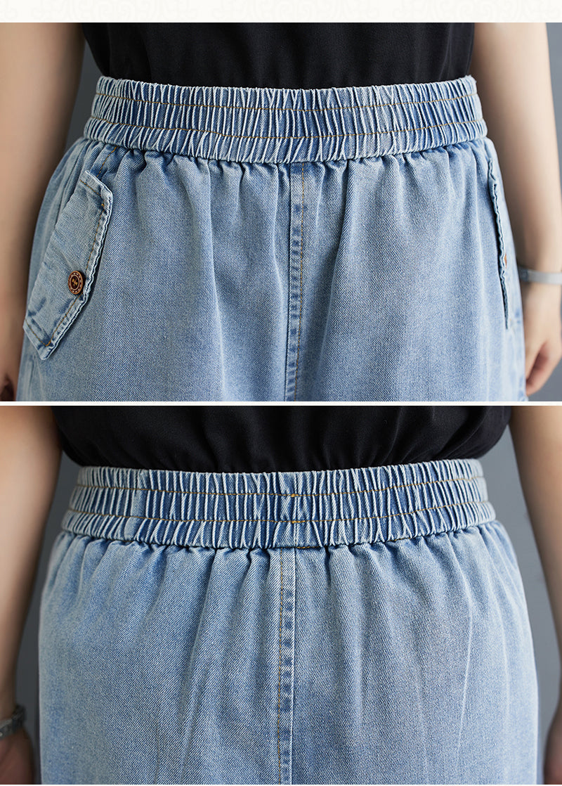 Women's High Waisted Baggy Jean Wide Leg Denim Shorts - LAI MENG FIVE CATS