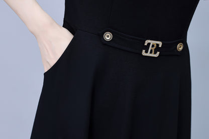 Women's Tie V-Neck Short Sleeve Pocket Midi Dress