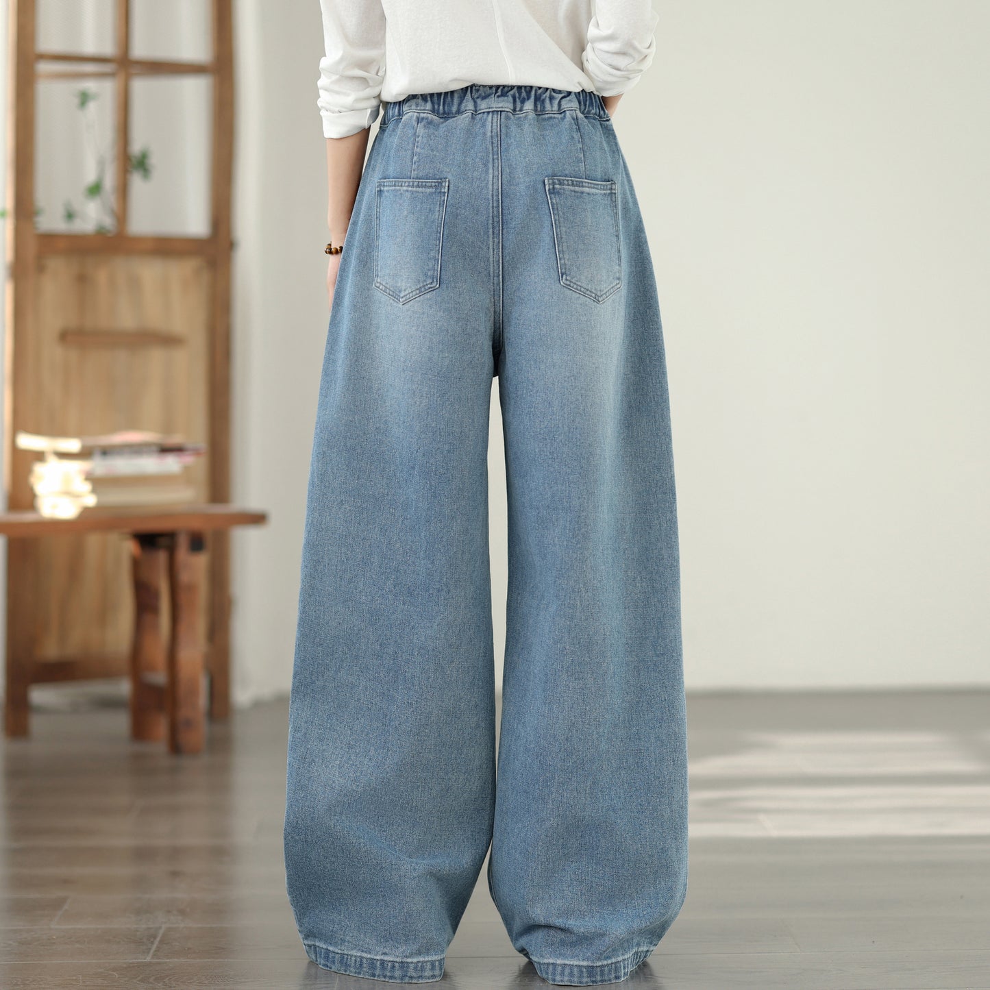 Women's Jeans Elastic Waist Baggy Wide Leg Pants