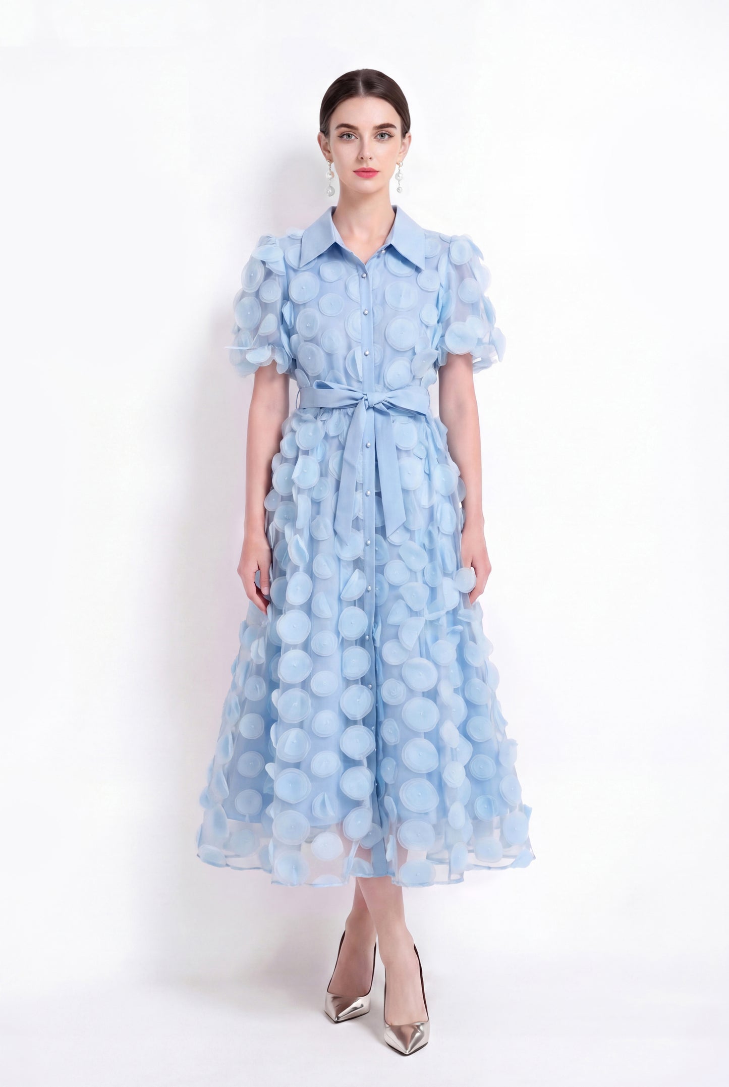 Blue 3D Floral Midi Dress