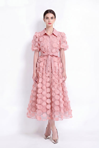 LAI MENG FIVE CATS Pink 3D Floral Midi Dress