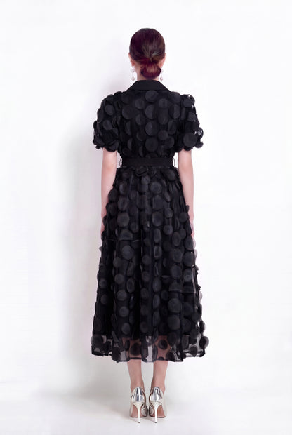 Black 3D Floral Midi Dress