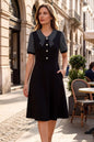 Women's Tie V-Neck Short Sleeve Pocket Midi Dress
