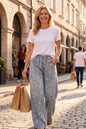 Women's Wide Leg Jeans Elastic Waist  Casual Loose Curved Pants