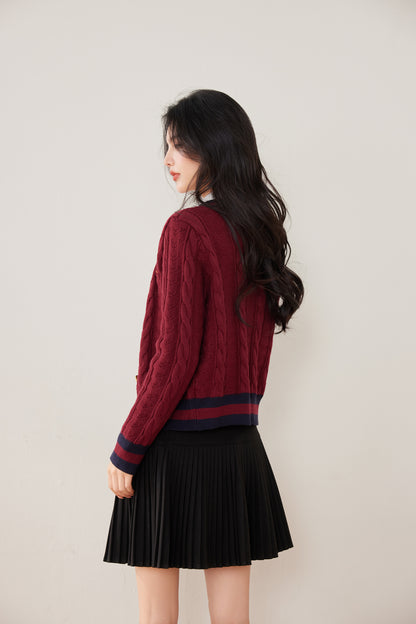Women's Cable Knit College Style Chunky Sweater