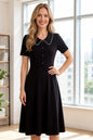 26-Women's Peter Pan Collar Short Sleeve Midi Dress