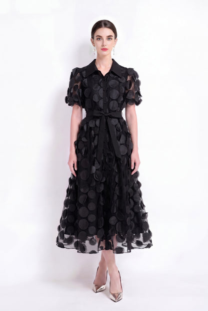 Black 3D Floral Midi Dress