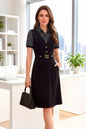 26-Women's Lapel V-Neck  Pockets Midi Dress